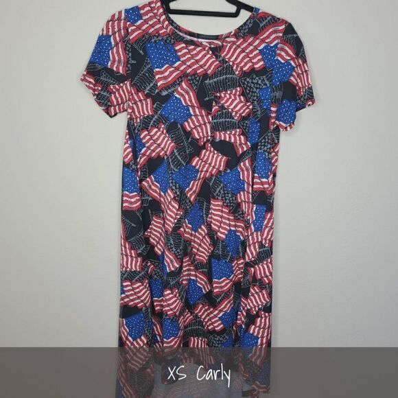 LuLaRoe Carly Dress XS Americana Flags NWT - Picture 1 of 2
